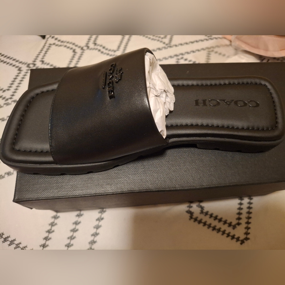 Coach Womens Black Slide Sandals